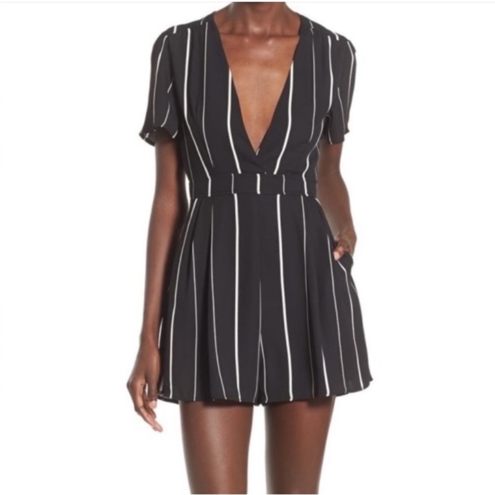 ASTR The Label Black Pin Striped V-Neck Women's Romper